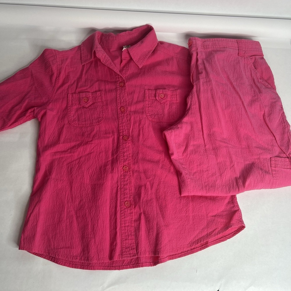 White Stag M Pink Crinkle‎ Pull On Pants Capris Cargo Medium Coastal Grabdma